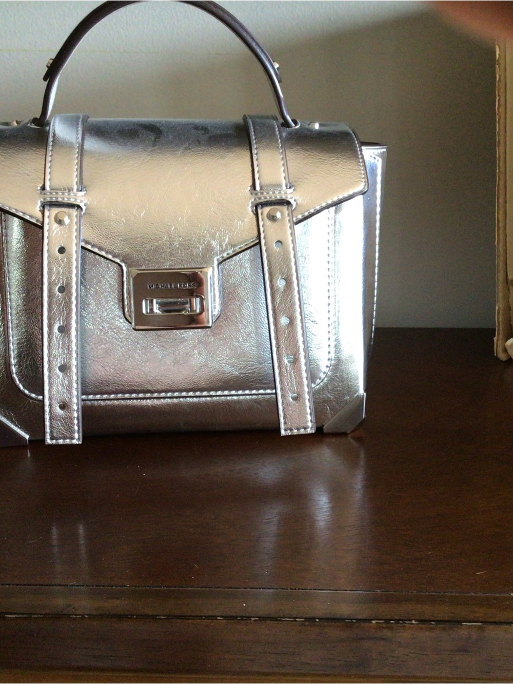 Michael Kors Metallic Silver Satchel - Shiny Top-Handle Bag
